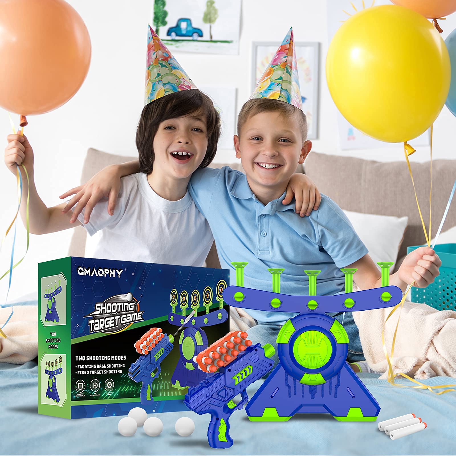 Shooting Games Toy Gift for Age 5, 6, 7, 8, 9, 10+ Years Old Kids, Glow in The Dark Boy Toy Floating Ball Targets with Foam Dart Toy Blaster, 10 Balls 5 Targets