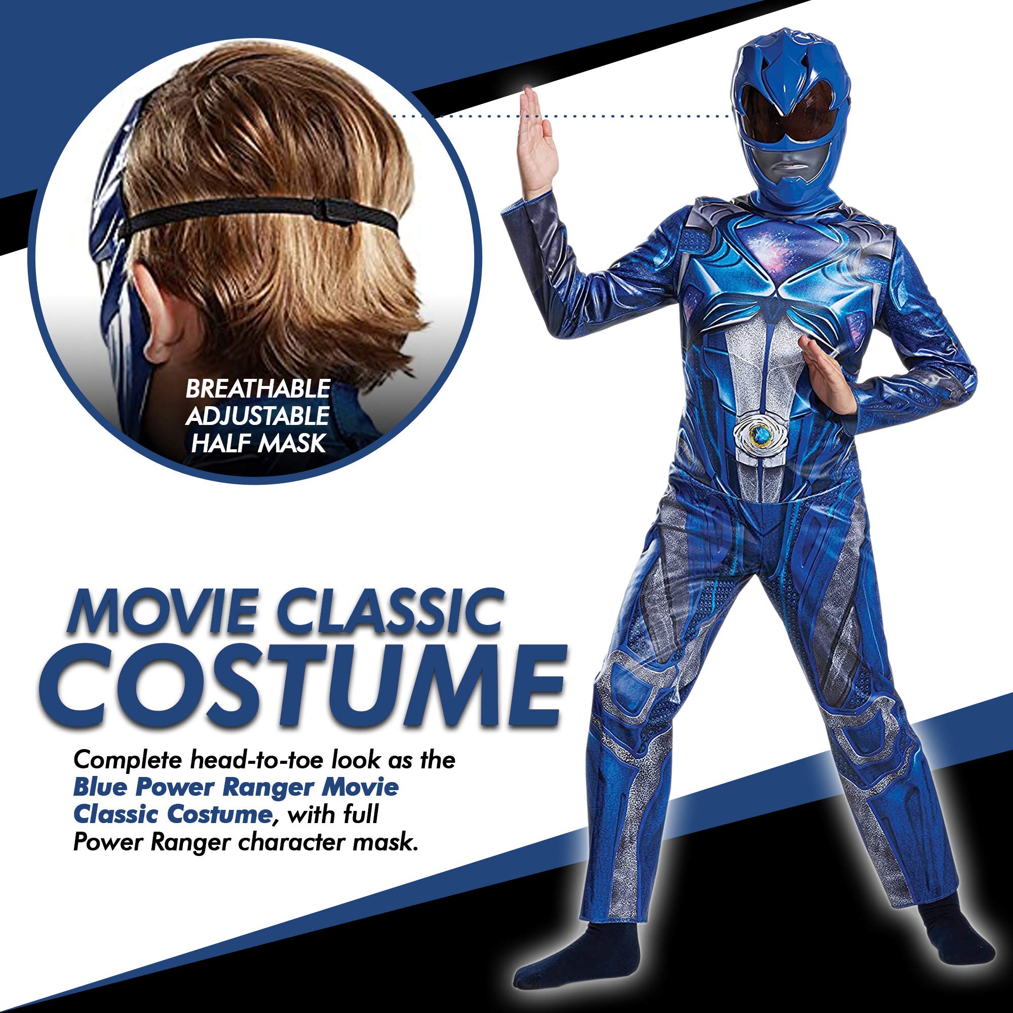 Disguise Blue Power Rangers Costume for Kids. Official Licensed Blue Ranger Classic Movie Power Ranger Suit with Mask for Boys & Girls