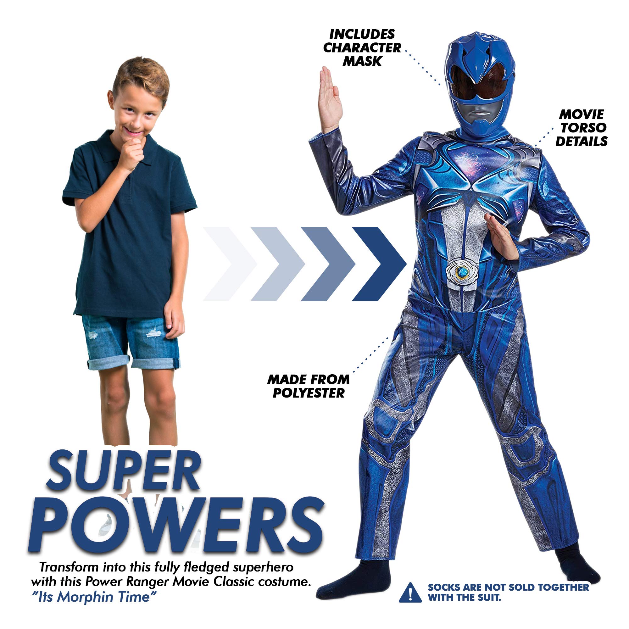 Disguise Blue Power Rangers Costume for Kids. Official Licensed Blue Ranger Classic Movie Power Ranger Suit with Mask for Boys & Girls