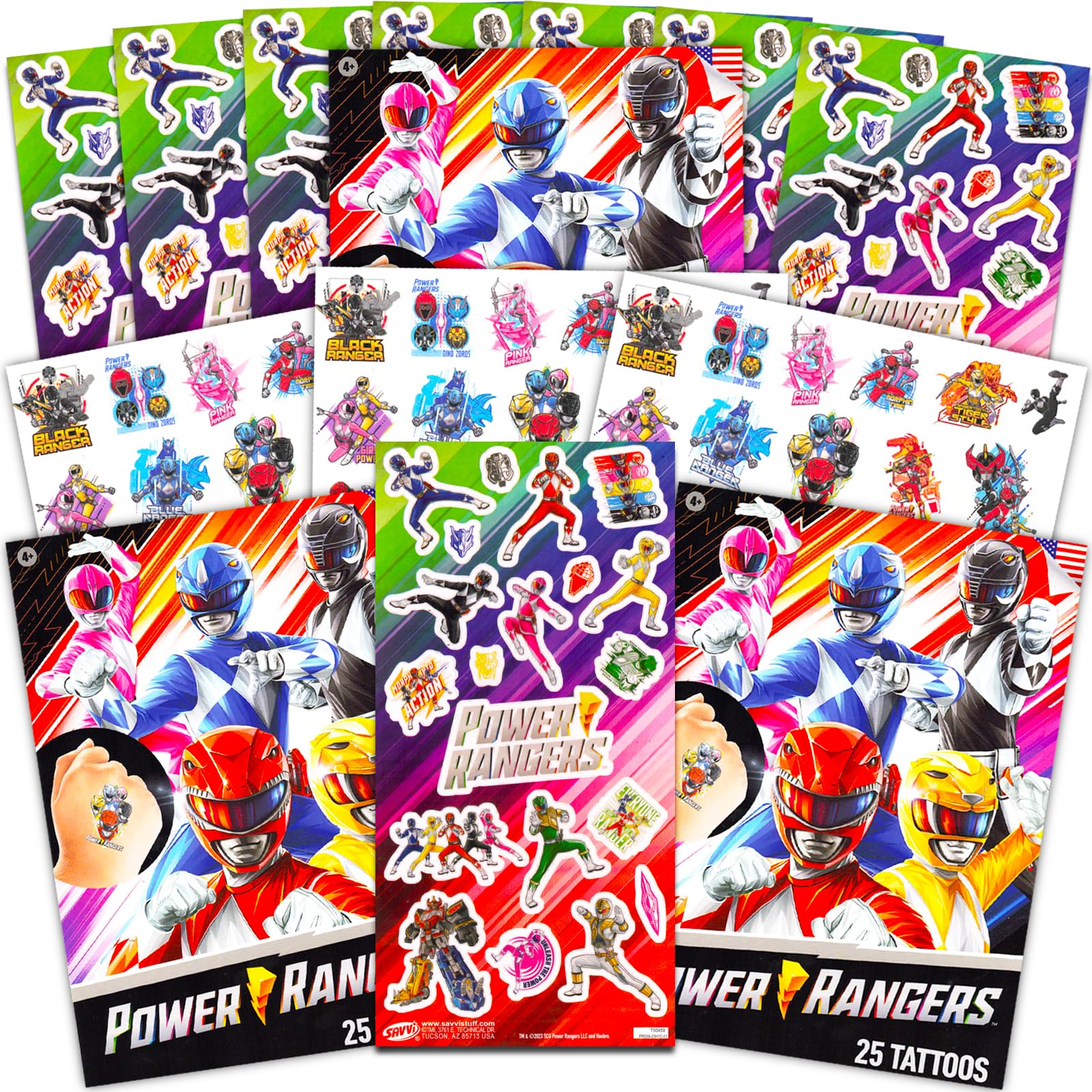 Saban Power Rangers Stickers & Tattoos Party Favors Set ~ Bundle with 150 Stickers and 75 Power Rangers Temporary Tattoos for Boys Girls Kids