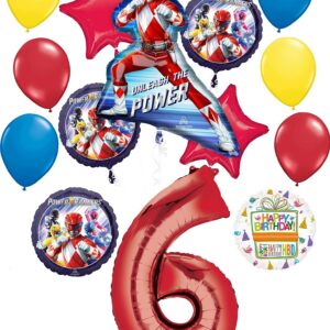 Power Rangers Party Supplies 6th Birthday Unleash the Power Balloon Bouquet Decorations Red Number 6