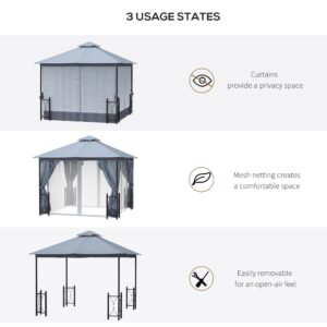 Outsunny 11' x 13' Patio Gazebo, Double Roof Outdoor Gazebo Canopy Shelter with Netting & Curtains, Steel Corner Columns for Garden, Lawn, Backyard and Deck, Gray