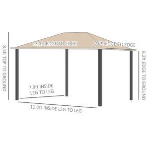 Outsunny 10' x 13' Patio Gazebo Aluminum Frame Outdoor Canopy Shelter with Sidewalls, Vented Roof for Garden, Lawn, Backyard, and Deck, Brown