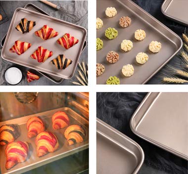 Walooza 11 Inch Baking Sheets Pan Nonstick Set of 2, Cookie Sheet Replacement Toaster Oven Tray，Deep Size 1 inch Bakeware, Non Toxic & Heavy Duty & Easy Clean