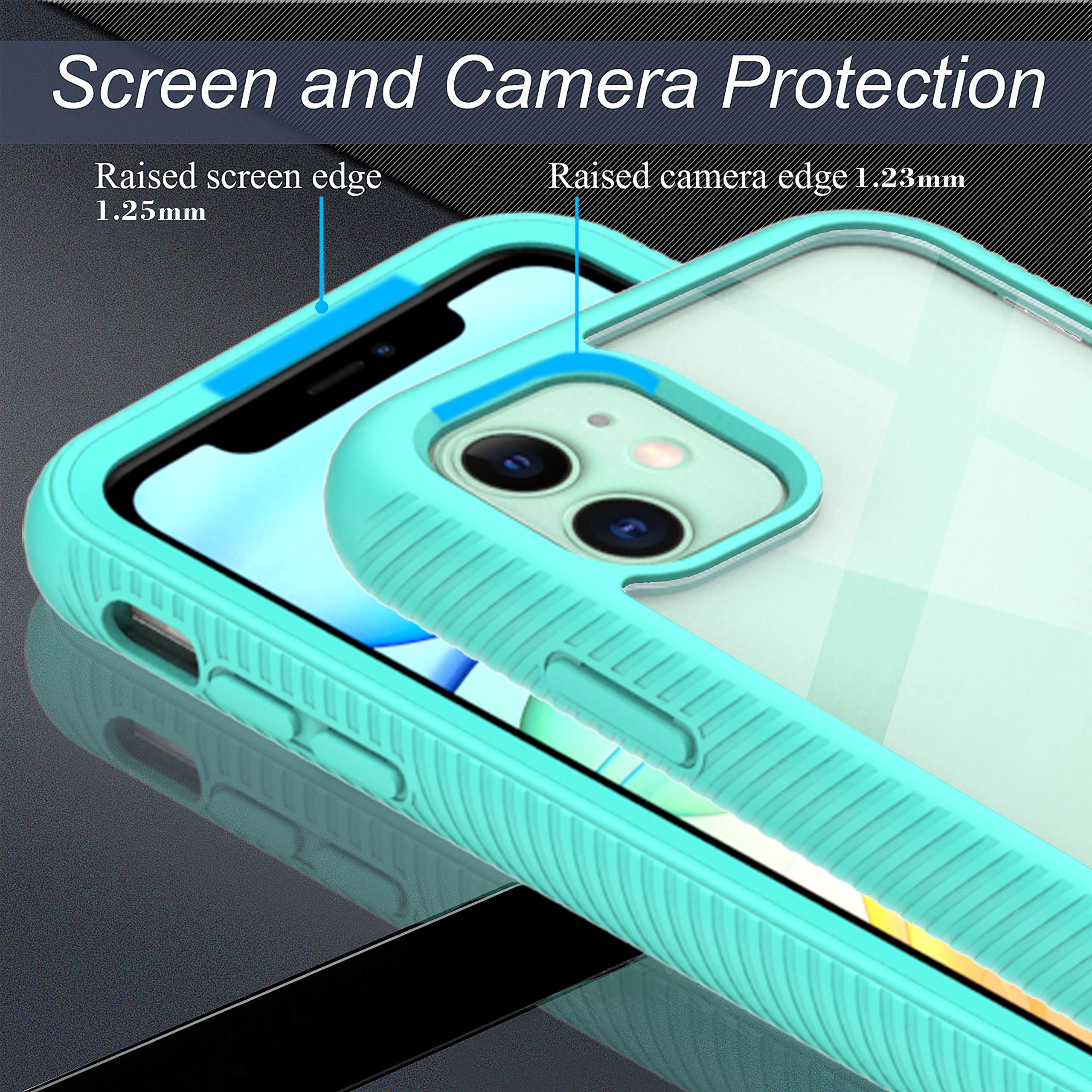 CellEver Clear Full Body Case for iPhone 11, Heavy Duty Protection with Anti-Slip TPU Bumper and [2 Tempered 9H Glass Screen Protectors] Shockproof Transparent Phone Cover 6.1 Inch (Mint)