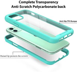 CellEver Clear Full Body Case for iPhone 11, Heavy Duty Protection with Anti-Slip TPU Bumper and [2 Tempered 9H Glass Screen Protectors] Shockproof Transparent Phone Cover 6.1 Inch (Mint)