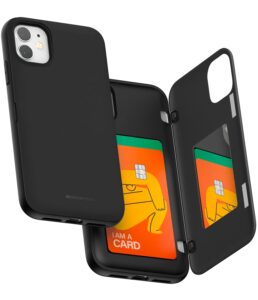 goospery iphone 11 wallet case with card holder, protective dual layer bumper phone case - black