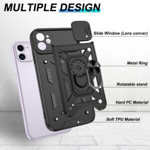 ATUMP for iPhone 11 Phone Case with HD Screen Protector, Heavy Duty Shockproof with 360° Rotation Metal Kickstand [Military Grade] Protective Case for iPhone 11, Black