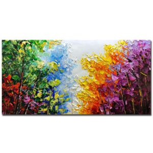 V-inspire Art, 30x60 inch Modern Abstract Oil Painting on Canvas Wall Art Hand Painting Bright-Coloured Tree Art Living Room Bedroom Decoration Ready to Hang