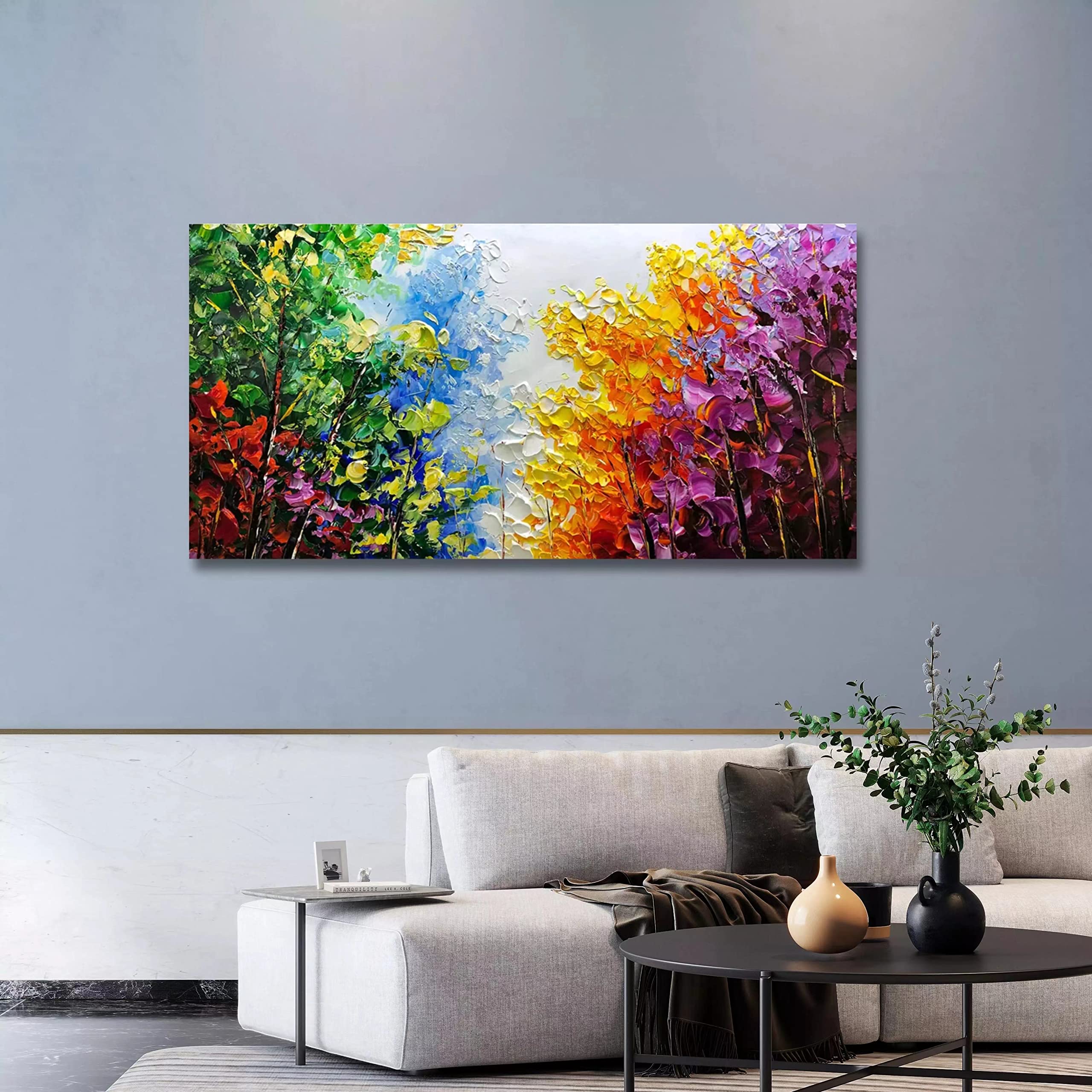 V-inspire Art, 30x60 inch Modern Abstract Oil Painting on Canvas Wall Art Hand Painting Bright-Coloured Tree Art Living Room Bedroom Decoration Ready to Hang