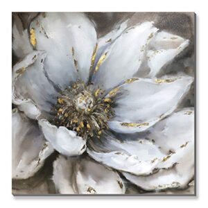 Wallpaint - Black and White Flower Wall Art with Texture and Gold Foil, Elegant Blooming Floral Picture Canvas Wall Decor for Living Room Bedroom - 30"x30"