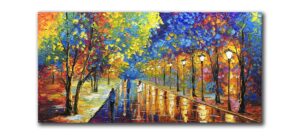 tyed art- 24x48 inch oil paintings on canvas art 100% hand-painted contemporary artwork abstract artwork night rainy street wall art livingroom bedroom dinning room decorative pictures home decor