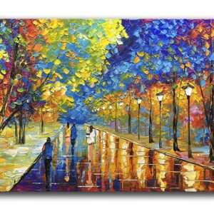 Tyed Art- 24X48 Inch Oil Paintings on Canvas Art 100% Hand-Painted Contemporary Artwork Abstract Artwork Night Rainy Street Wall Art livingroom Bedroom Dinning Room Decorative Pictures Home Decor