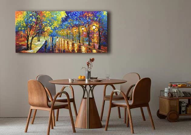 Tyed Art- 24X48 Inch Oil Paintings on Canvas Art 100% Hand-Painted Contemporary Artwork Abstract Artwork Night Rainy Street Wall Art livingroom Bedroom Dinning Room Decorative Pictures Home Decor