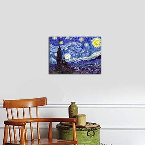 Wieco Art Starry Night Canvas Print of Van Gogh Oil Paintings Reproduction Modern Canvas Print Artwork Abstract Landscape Pictures Printed on Canvas Wall Art for Home Office Decorations