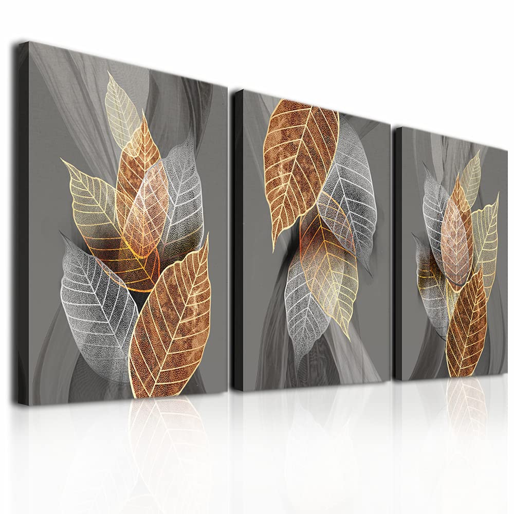 Canvas Wall Art For Living Room, Family Wall Decorations, Kitchen, Bathroom, Bedroom Modern Wall Decor Black Paintings Abstract Leaves Pictures Artwork Inspirational Home Decor 3 Pieces