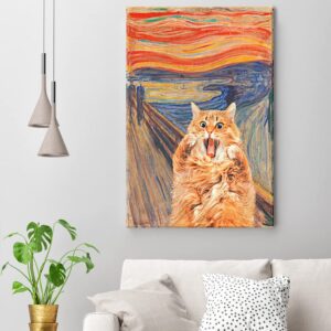 Abstract Edvard Munch Canvas Wall Art Famous Art The Scream Funny Cat Aesthetic Poster Retro Print Paintings Orange Gallery Wall Decor Pictures for Bedroom Living Room 12x16 Inch Unframed