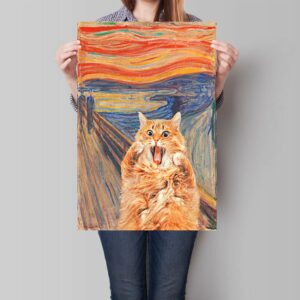 Abstract Edvard Munch Canvas Wall Art Famous Art The Scream Funny Cat Aesthetic Poster Retro Print Paintings Orange Gallery Wall Decor Pictures for Bedroom Living Room 12x16 Inch Unframed