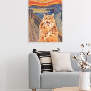 Abstract Edvard Munch Canvas Wall Art Famous Art The Scream Funny Cat Aesthetic Poster Retro Print Paintings Orange Gallery Wall Decor Pictures for Bedroom Living Room 12x16 Inch Unframed