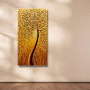 Yika Art, 3D Paintings Modern Abstract Oil Painting Hand Painted On Canvas Abstract Artwork Picture Wall Decoration for living room - Golden Lucky Tree Wall Art-24X48 Inch