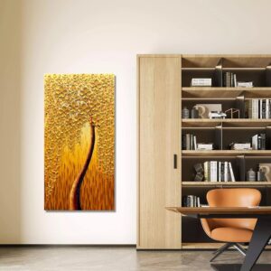 Yika Art, 3D Paintings Modern Abstract Oil Painting Hand Painted On Canvas Abstract Artwork Picture Wall Decoration for living room - Golden Lucky Tree Wall Art-24X48 Inch