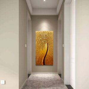 Yika Art, 3D Paintings Modern Abstract Oil Painting Hand Painted On Canvas Abstract Artwork Picture Wall Decoration for living room - Golden Lucky Tree Wall Art-24X48 Inch