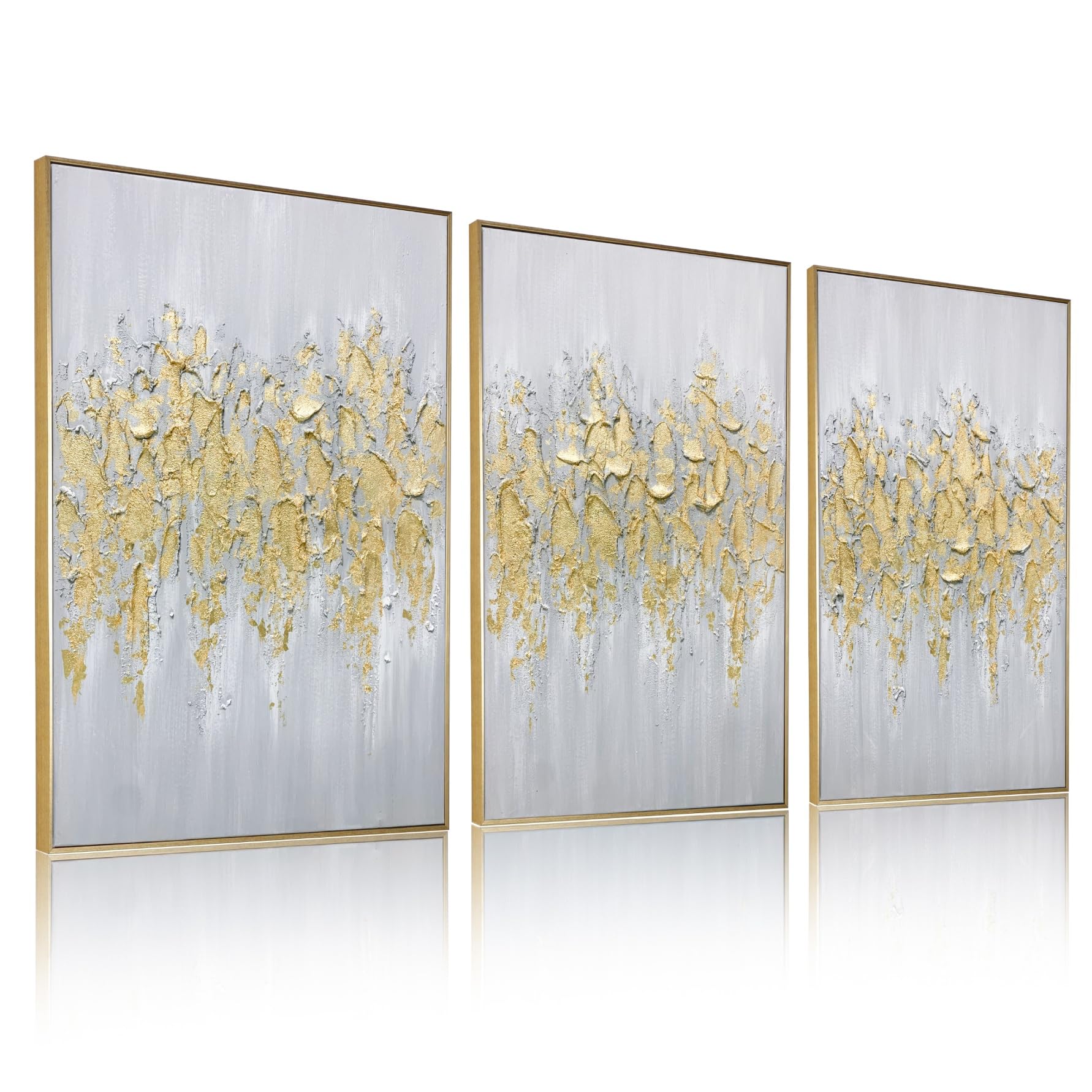 Zessonic Framed Gold Abstract Wall Art - Glam Gold Hand-Painting Canvas Art for Living Room Bedroom Decor Glitter Abstract Artwork for Modern, Contemporary Decor, 24" x 36" x 3 Panel