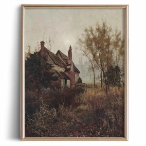 rustic farmhouse wall art decor - 11x14" - boho art deco landscape picture for bathroom - autumn fall town harvest scenery - french country kitchen print poster - neutral aesthetic vintage cottagecore