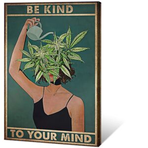 quark vintage be kind to your mind canvas wall art mental health inspirational quote poster aesthetic green botanical floral print painting modern wall decor for bed room bathroom 12x16in unframed