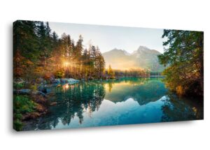 autumn lake large stretched canvas wall art for living room bedroom home decoration, mordern morning sunrise view print picture painting decor giclee artwork, gallery wrapped gift, inner frame 20x40