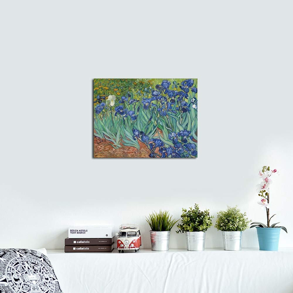 Wieco Art Irises Modern Stretched and Framed Floral Giclee Canvas Print By Van Gogh Famous Flowers Oil Paintings Reproduction Artwork Pictures on Canvas Wall Art for Bedroom Home Decorations