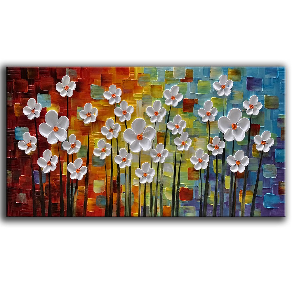 YaSheng Art - Hand painted Contemporary Art Oil painting On Canvas Texture Abstract Flowers Artwork Paintings Home Interior Decor Wall Art wall art for living room Ready to Hang 20"x40"inch