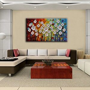 YaSheng Art - Hand painted Contemporary Art Oil painting On Canvas Texture Abstract Flowers Artwork Paintings Home Interior Decor Wall Art wall art for living room Ready to Hang 20"x40"inch