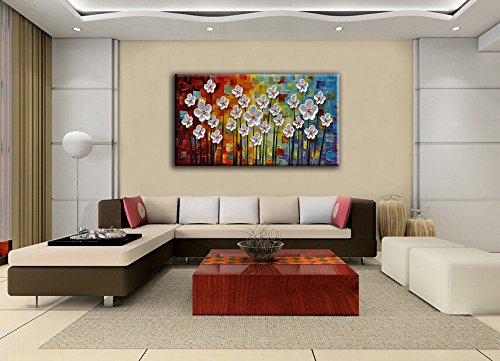 YaSheng Art - Hand painted Contemporary Art Oil painting On Canvas Texture Abstract Flowers Artwork Paintings Home Interior Decor Wall Art wall art for living room Ready to Hang 20"x40"inch