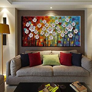 YaSheng Art - Hand painted Contemporary Art Oil painting On Canvas Texture Abstract Flowers Artwork Paintings Home Interior Decor Wall Art wall art for living room Ready to Hang 20"x40"inch