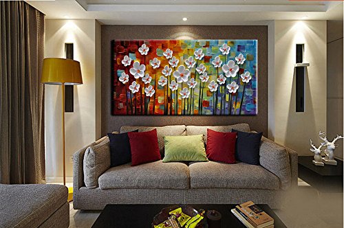 YaSheng Art - Hand painted Contemporary Art Oil painting On Canvas Texture Abstract Flowers Artwork Paintings Home Interior Decor Wall Art wall art for living room Ready to Hang 20"x40"inch