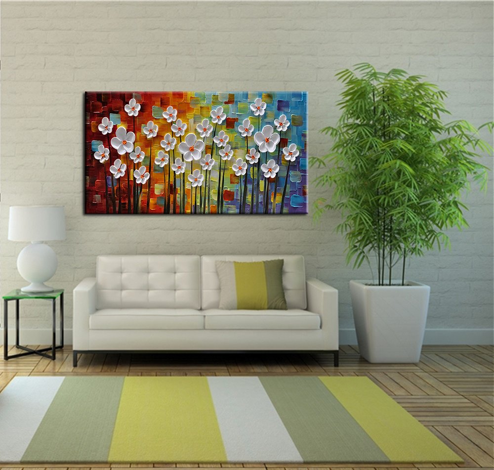 YaSheng Art - Hand painted Contemporary Art Oil painting On Canvas Texture Abstract Flowers Artwork Paintings Home Interior Decor Wall Art wall art for living room Ready to Hang 20"x40"inch