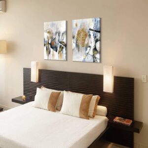 Abstract Canvas Wall Art Picture: White & Brown Hand-Painted Painting Artwork for Bedroom (24'' x 36'' x 2 Panels)