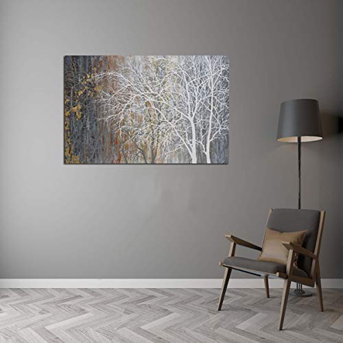 Yihui Arts White Birch Trees Painting 3D Canvas Art On Canvas Abstract Artwork Art Wood Inside Framed Hanging Wall Decoration Abstract Painting One Panel for Home Modern Decor