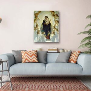 LB Virgin Mary Framed Canvas Wall Art Christ Jesus in Heaven Angel Paradise Painting Canvas Prints Christian Living Room Bedroom Bathroom Home Decor Ready to Hang,12x16 inch