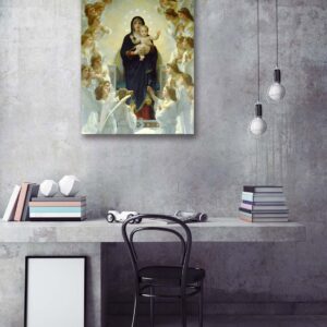 LB Virgin Mary Framed Canvas Wall Art Christ Jesus in Heaven Angel Paradise Painting Canvas Prints Christian Living Room Bedroom Bathroom Home Decor Ready to Hang,12x16 inch