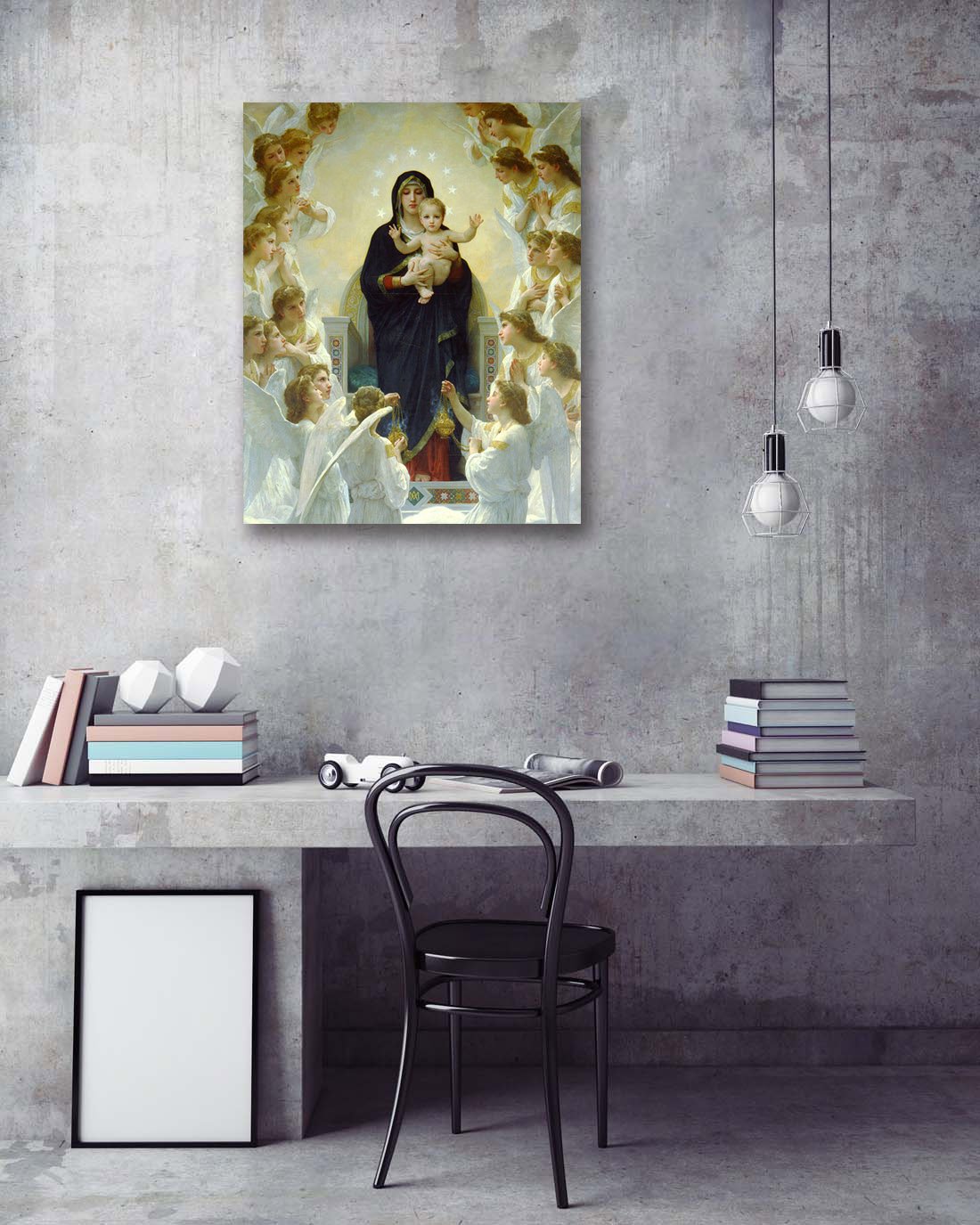 LB Virgin Mary Framed Canvas Wall Art Christ Jesus in Heaven Angel Paradise Painting Canvas Prints Christian Living Room Bedroom Bathroom Home Decor Ready to Hang,12x16 inch