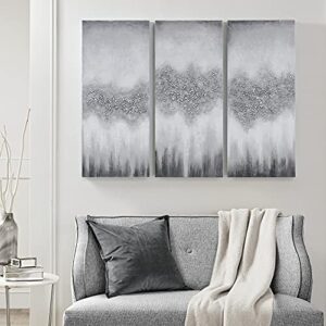 Madison Park Wall Art Living Room Décor - Embellished Hand Painted Canvas, Home Accent Glitter Abstract Bathroom Decoration Ready to Hang Painting for Bedroom, 15" W x 35" H x 1.5" D, Grey 3 Piece