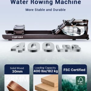 TOPIOM Water Rowing Machine with TM-3 Performance Monitor, 400 lbs Max Load, Oak Wood Rower Machine