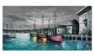 zoinart hand painted large canvas wall art 48x24 inches abstract wall paintings contemporary texture wall art wharf landscape artwork living room bedroom wall decor ready to hang