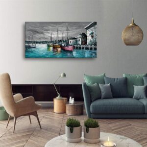 zoinart Hand Painted Large Canvas Wall Art 48x24 Inches Abstract Wall Paintings Contemporary Texture Wall Art Wharf Landscape Artwork Living Room Bedroom Wall Decor Ready to Hang