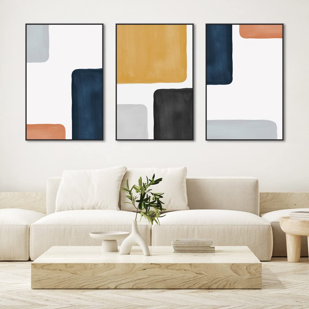 Wall Art Modern Abstract Canvas Framed Wall Art 3 Piece Set Of Painted Prints Boho Style For Living Room Bathroom Kitchen Office Wall Decor Artwork (black 16" X 24"X 3 pieces)