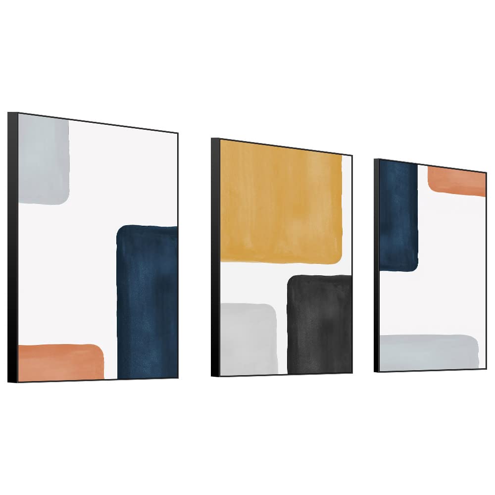 Wall Art Modern Abstract Canvas Framed Wall Art 3 Piece Set Of Painted Prints Boho Style For Living Room Bathroom Kitchen Office Wall Decor Artwork (black 16" X 24"X 3 pieces)