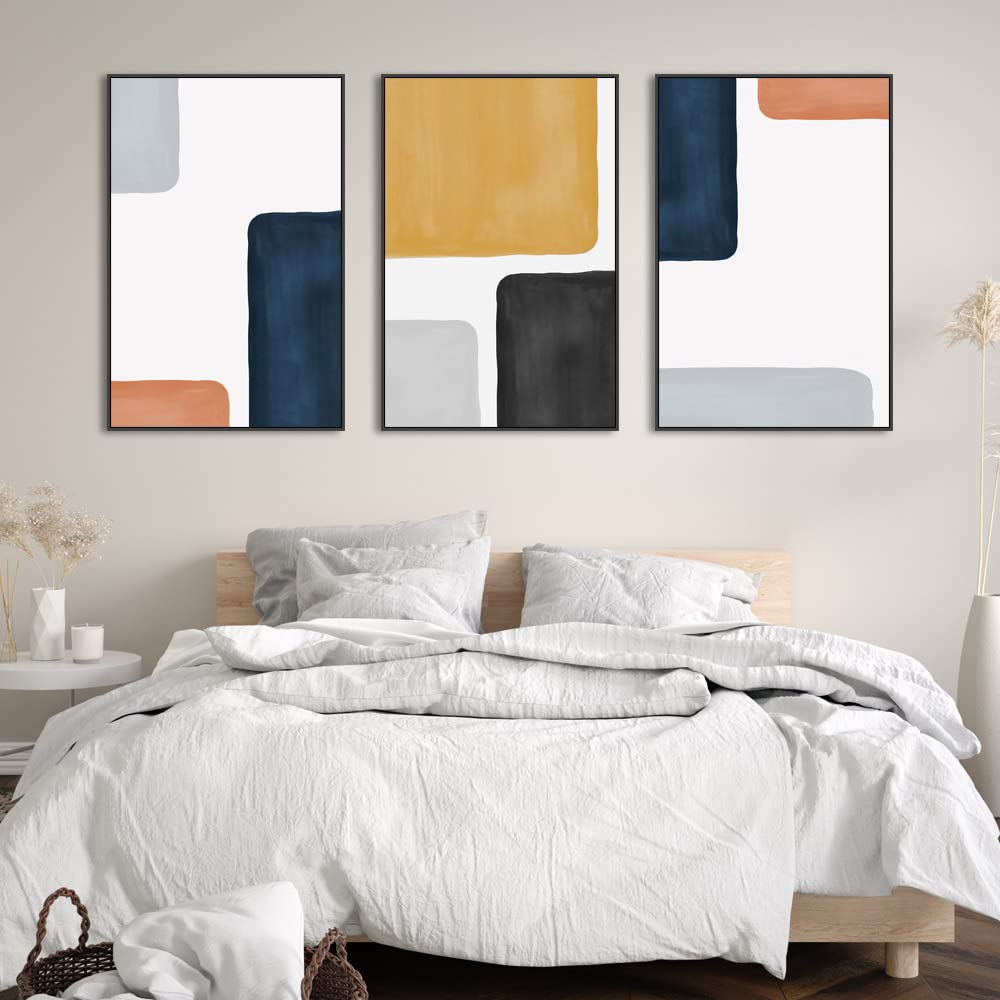 Wall Art Modern Abstract Canvas Framed Wall Art 3 Piece Set Of Painted Prints Boho Style For Living Room Bathroom Kitchen Office Wall Decor Artwork (black 16" X 24"X 3 pieces)