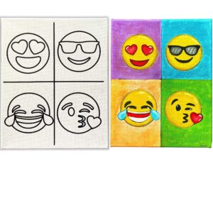 indigo art studio pre drawn canvas painting for kids | stretched & stenciled | art activity summer camps | emoji smiley coloring | diy birthday gift & paint party favor (8x10 inches)